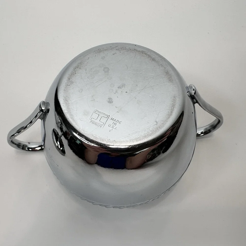 Vintage Irvinware Sugar &‎ Creamer Serving Set Chrome Tone Makers Mark MCM USA